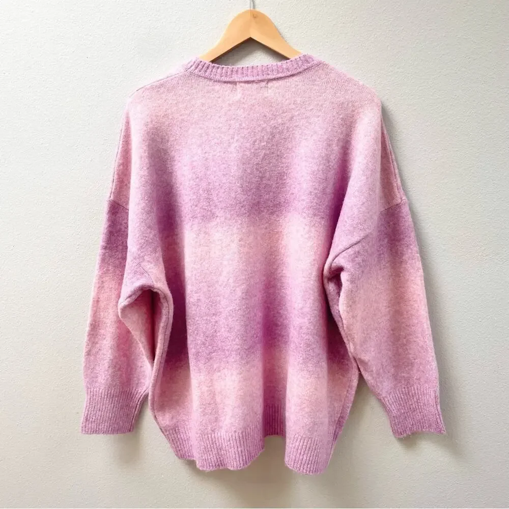 NEW Old Navy Wool Blend Cozy Crew-Neck Pink Ombré Sweater Women's XL $45